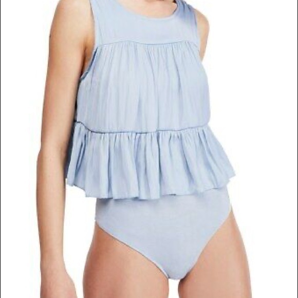 Size M Free People Pretty Chambray Pretty Please Bodysuit - Picture 1 of 6